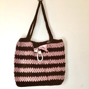 Handmade Pink and Brown crochet tote bag
